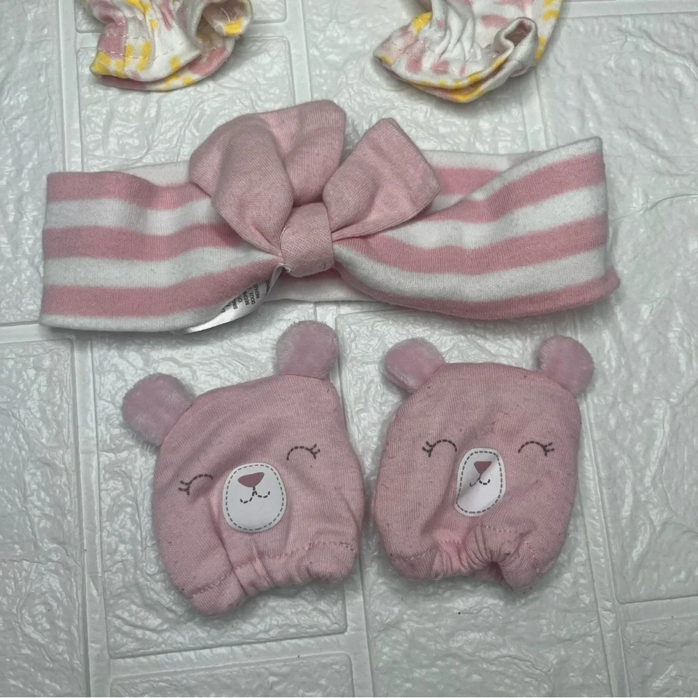 Baby Girl Headband and Scratch Mitten Sets, pink, Newborn - One Size